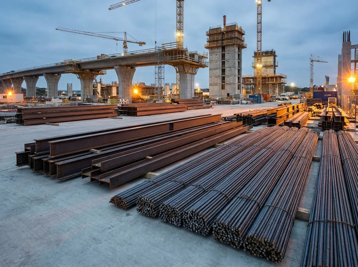 Construction site steel framework