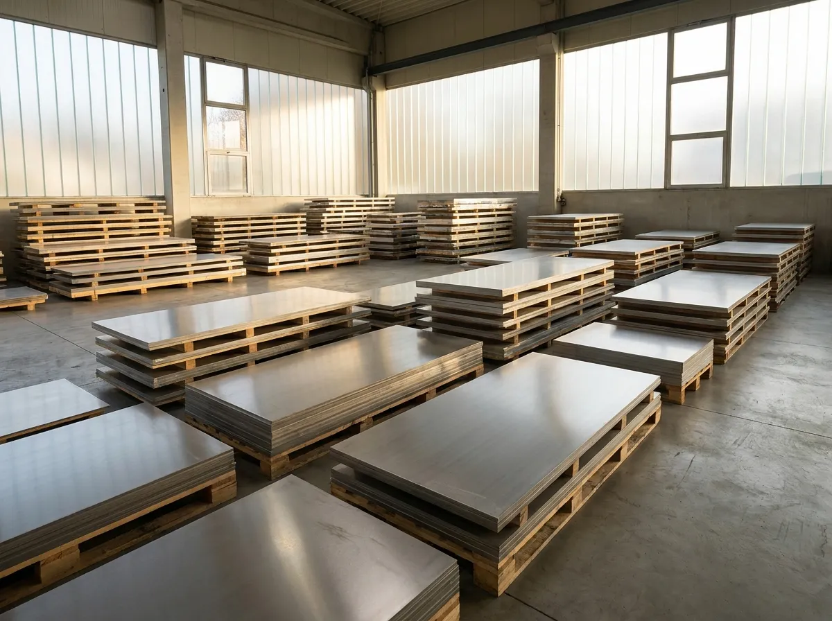 Metal sheets in a warehouse