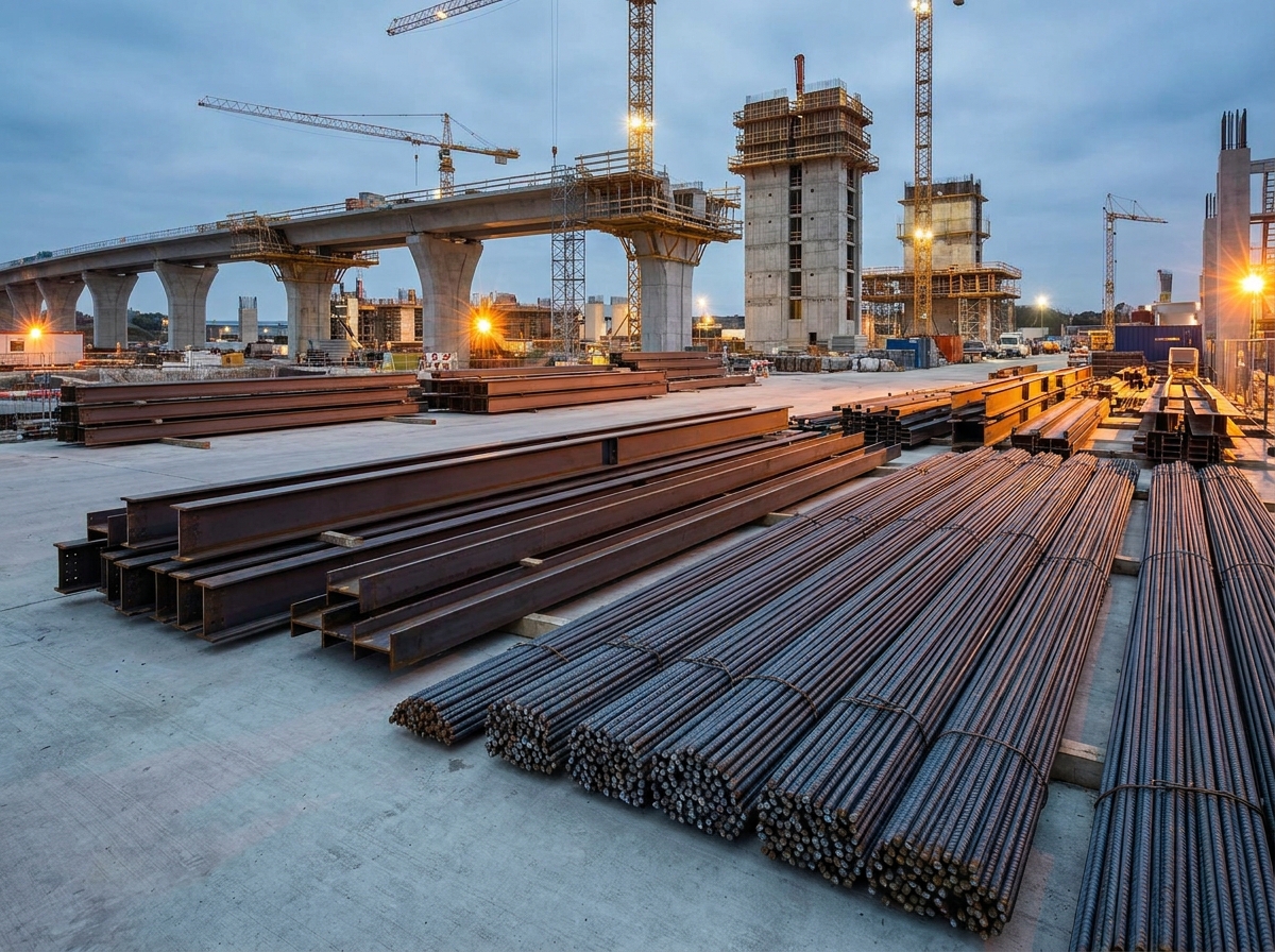 Construction site steel framework